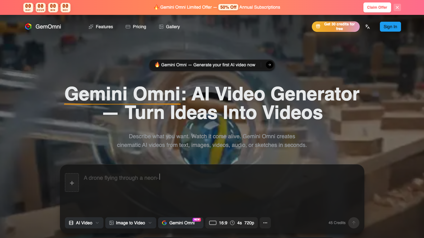 Gemini Omni AI Video Generator - GemOmni screenshot